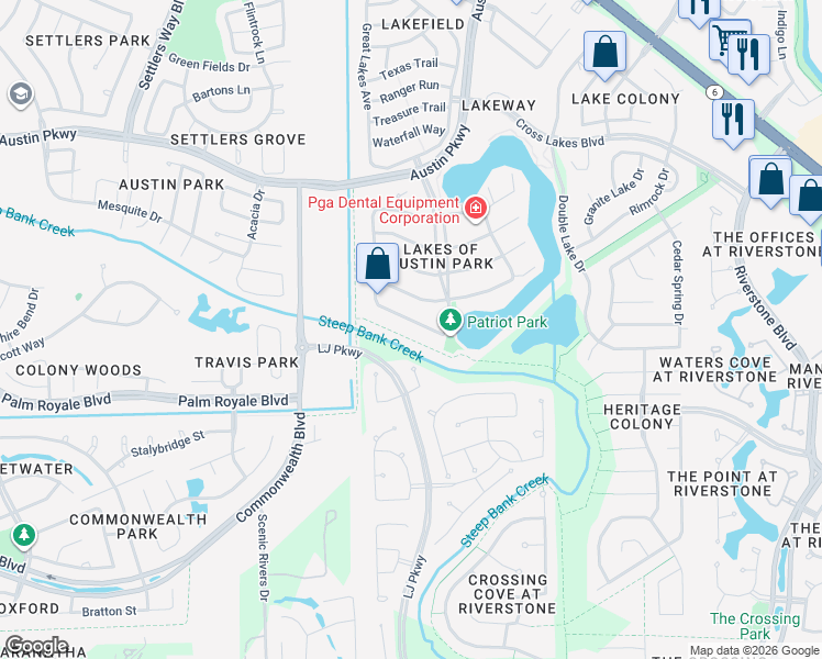 map of restaurants, bars, coffee shops, grocery stores, and more near 3802 Diamond Point Lane in Sugar Land