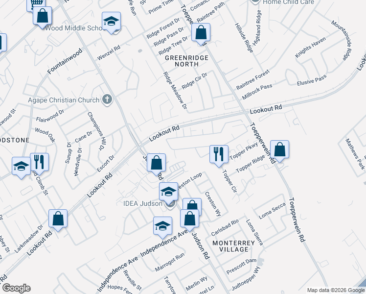 map of restaurants, bars, coffee shops, grocery stores, and more near 6315 Melanzane Avenue in San Antonio