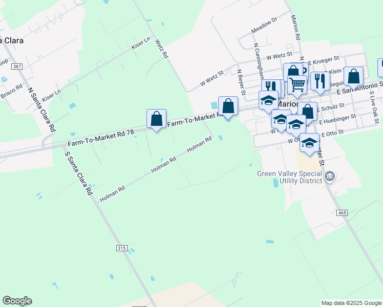 map of restaurants, bars, coffee shops, grocery stores, and more near 343 Holman Road in Marion