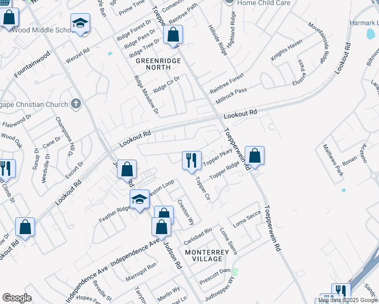 map of restaurants, bars, coffee shops, grocery stores, and more near 6414 Melanzane Avenue in San Antonio