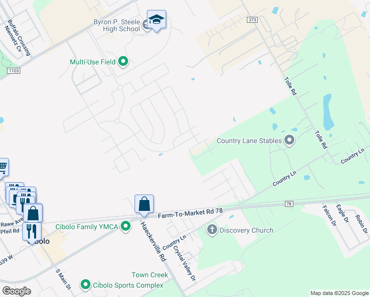 map of restaurants, bars, coffee shops, grocery stores, and more near 212 Matthew Street in Cibolo