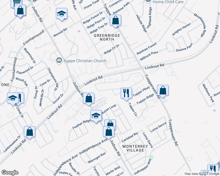 map of restaurants, bars, coffee shops, grocery stores, and more near 6402 Melanzane Avenue in San Antonio