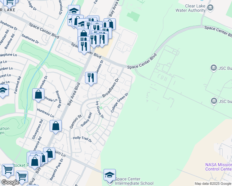 map of restaurants, bars, coffee shops, grocery stores, and more near 16614 Sunlight Way in Houston