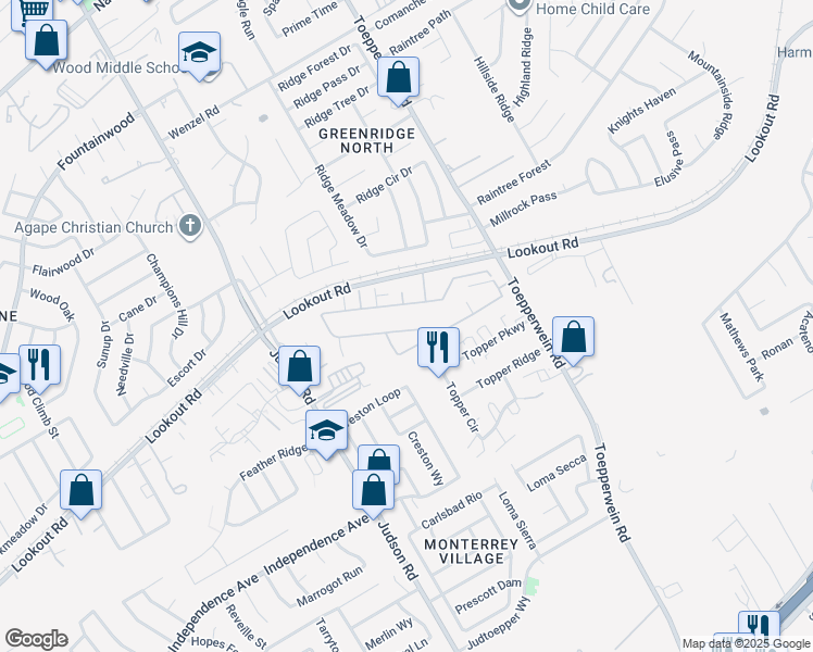 map of restaurants, bars, coffee shops, grocery stores, and more near 6414 Melanzane Avenue in San Antonio