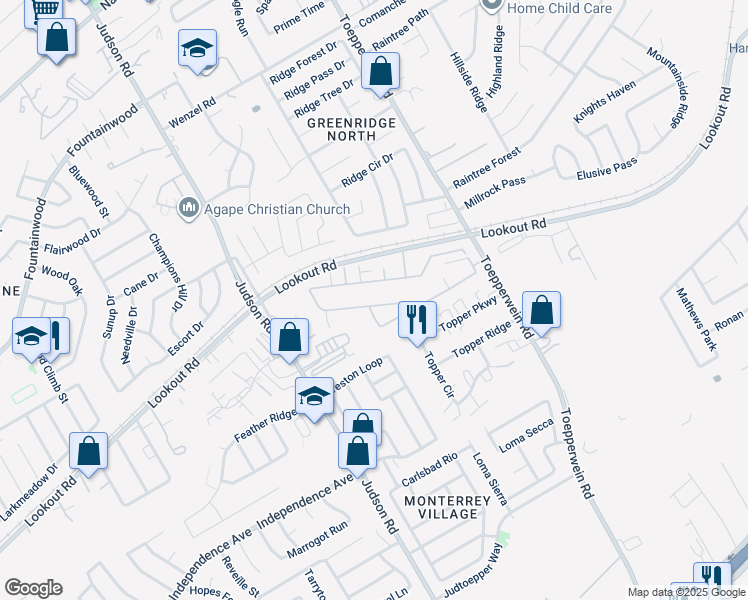 map of restaurants, bars, coffee shops, grocery stores, and more near 6402 Melanzane Avenue in San Antonio