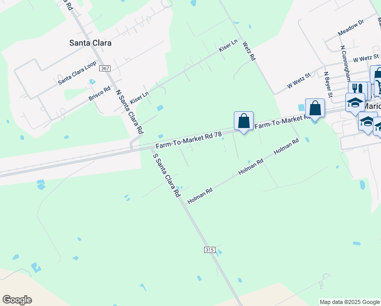 map of restaurants, bars, coffee shops, grocery stores, and more near 1145 Farm-To-Market Road 78 in Marion