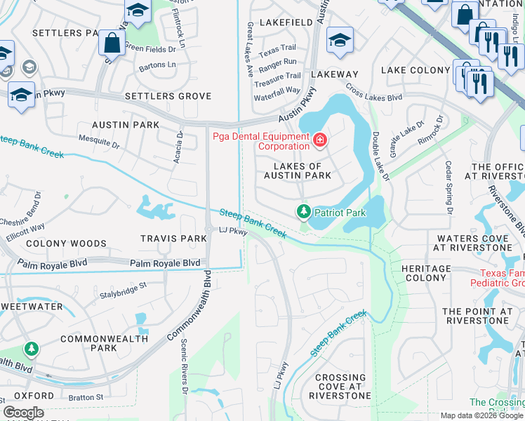 map of restaurants, bars, coffee shops, grocery stores, and more near 4423 Balboa Drive in Sugar Land