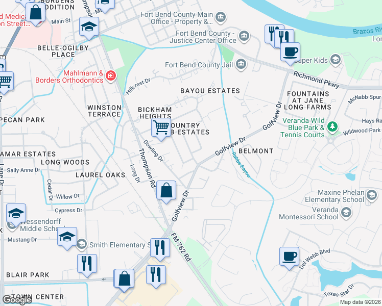 map of restaurants, bars, coffee shops, grocery stores, and more near Meadow Lane in Richmond