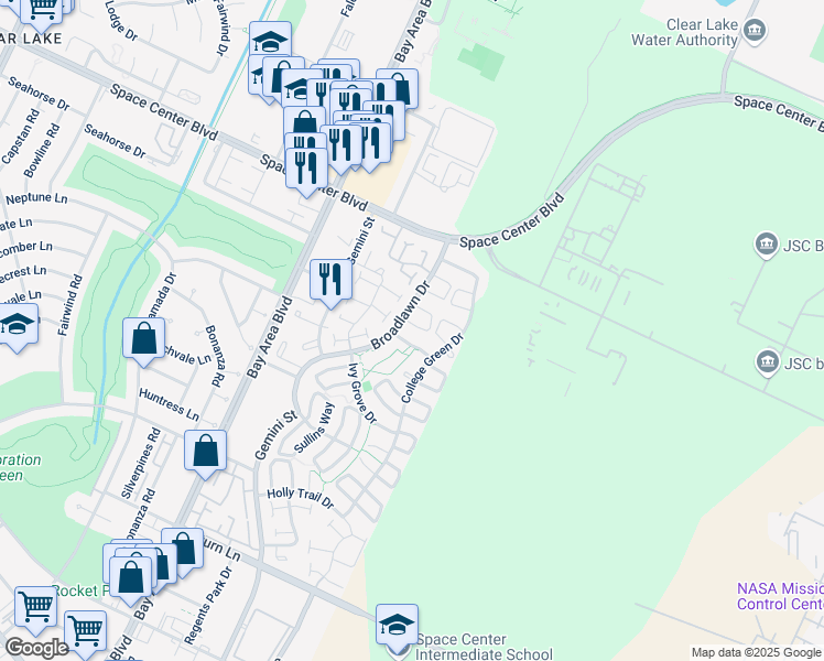 map of restaurants, bars, coffee shops, grocery stores, and more near 16614 Sunlight Way in Houston