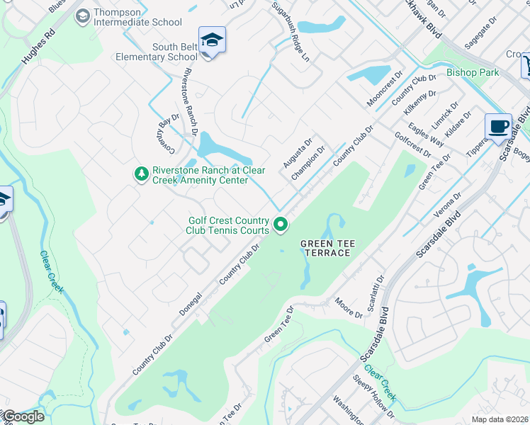 map of restaurants, bars, coffee shops, grocery stores, and more near 2452 Country Club Drive in Pearland
