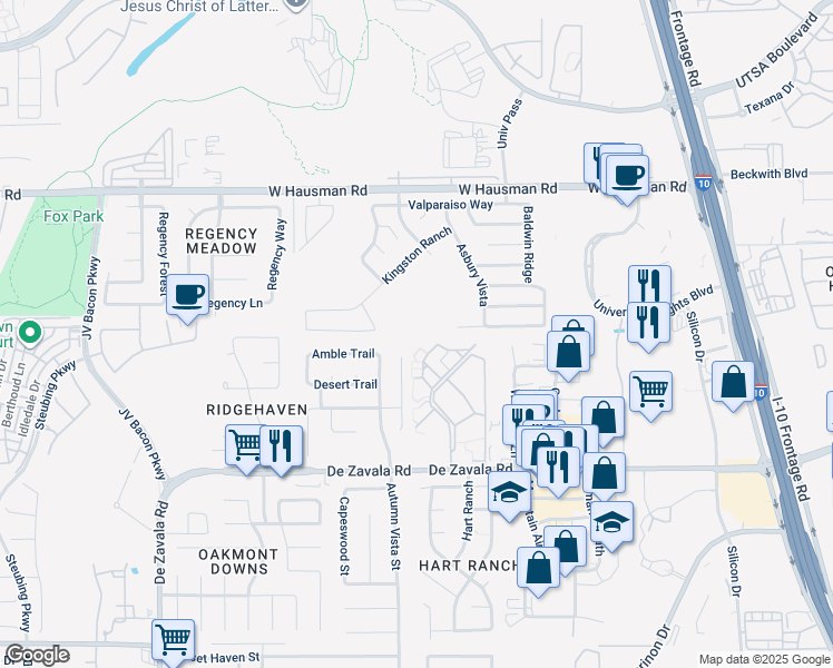 map of restaurants, bars, coffee shops, grocery stores, and more near in Shavano Park