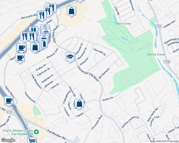 map of restaurants, bars, coffee shops, grocery stores, and more near 8510 Spartan Terrace in Universal City