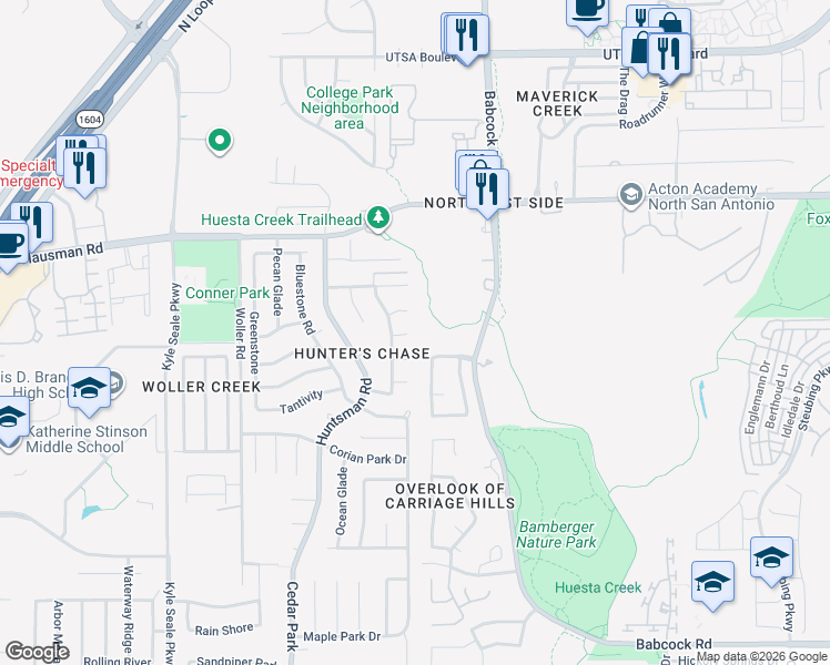 map of restaurants, bars, coffee shops, grocery stores, and more near 7407 Nickle Street in San Antonio