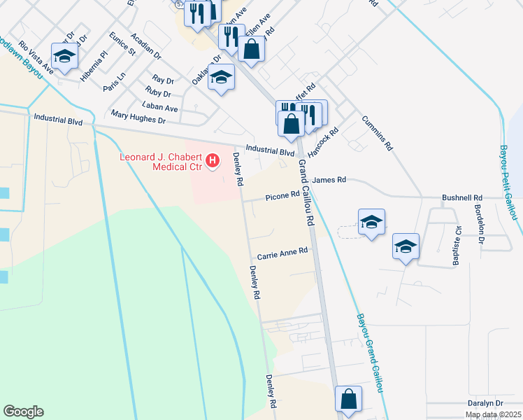 map of restaurants, bars, coffee shops, grocery stores, and more near 110 1G Picone Road in Houma