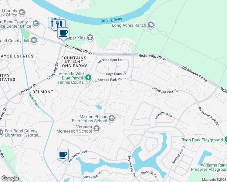 map of restaurants, bars, coffee shops, grocery stores, and more near 23618 Verge Sims Drive in Richmond