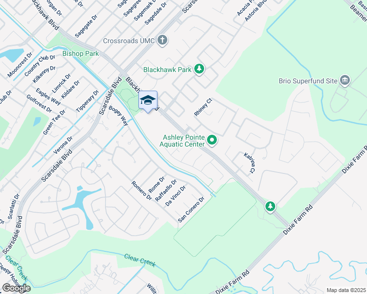 map of restaurants, bars, coffee shops, grocery stores, and more near 9831 Glascow Green in Houston