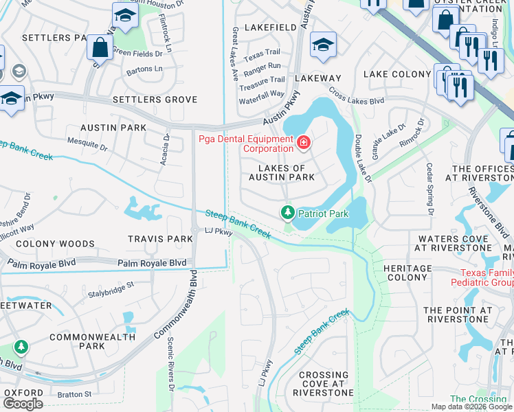 map of restaurants, bars, coffee shops, grocery stores, and more near 4423 Balboa Dr in Sugar Land
