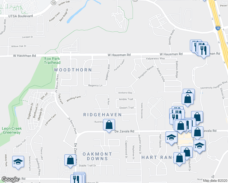 map of restaurants, bars, coffee shops, grocery stores, and more near 13111 Neumann Cove in San Antonio