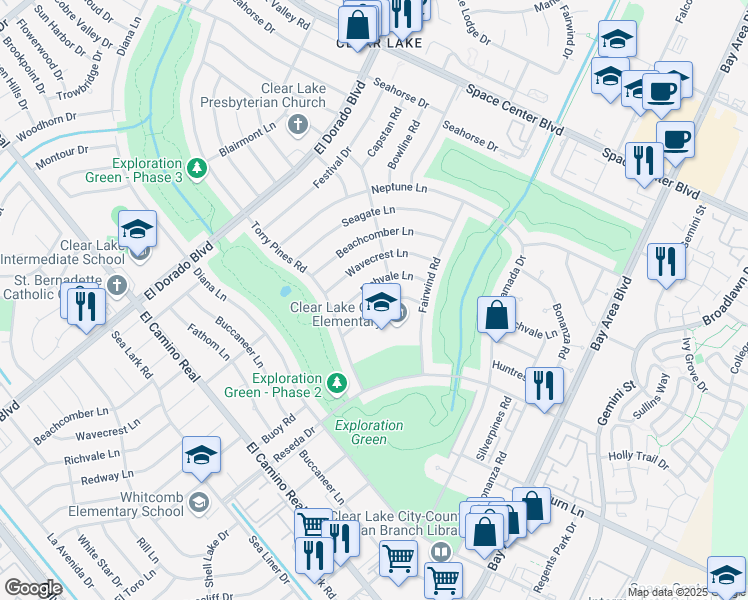 map of restaurants, bars, coffee shops, grocery stores, and more near 1502 Richvale Lane in Houston
