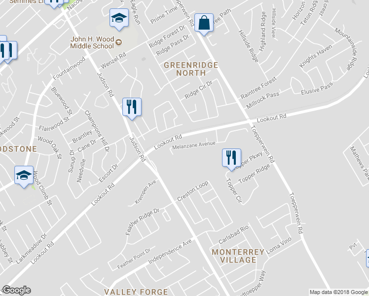 map of restaurants, bars, coffee shops, grocery stores, and more near 6315 Melanzane Avenue in San Antonio