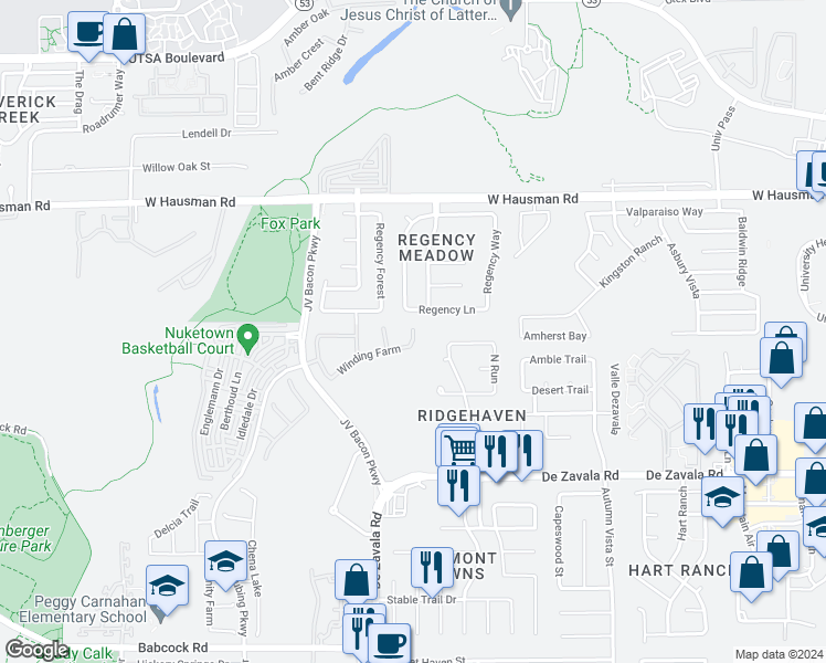map of restaurants, bars, coffee shops, grocery stores, and more near 13022 Haven Farm in San Antonio