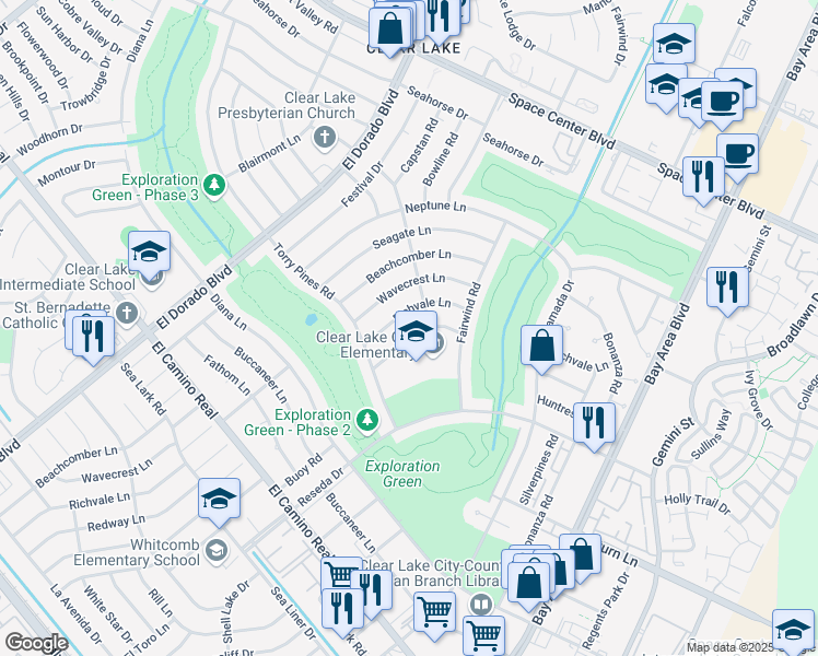 map of restaurants, bars, coffee shops, grocery stores, and more near 1507 Redway Lane in Houston