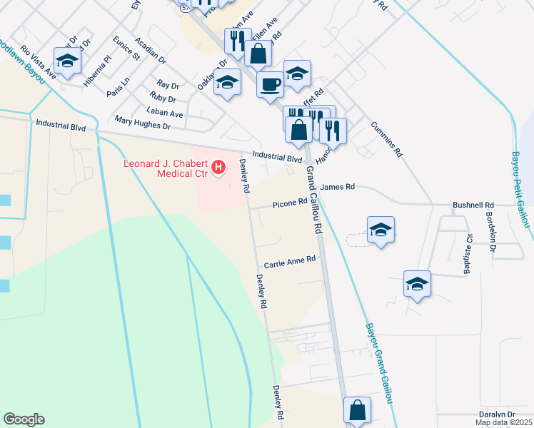 map of restaurants, bars, coffee shops, grocery stores, and more near 110 1G Picone Road in Houma