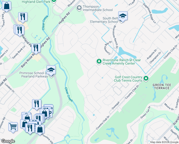 map of restaurants, bars, coffee shops, grocery stores, and more near 2315 Aliaga Terrace Way in Houston