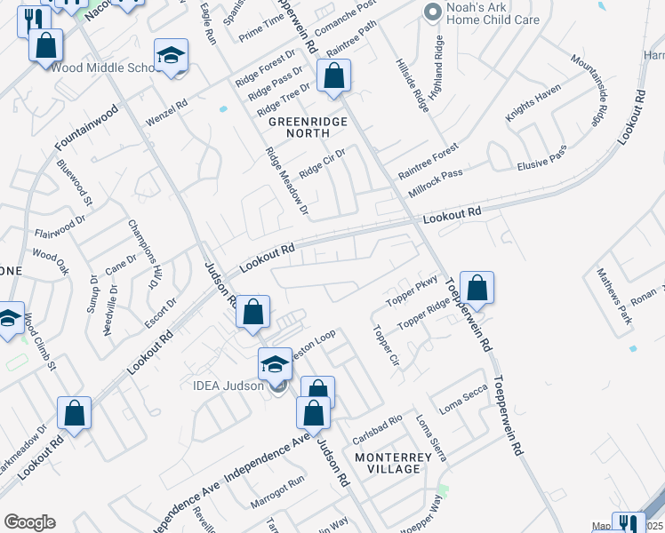 map of restaurants, bars, coffee shops, grocery stores, and more near 6402 Melanzane Avenue in San Antonio