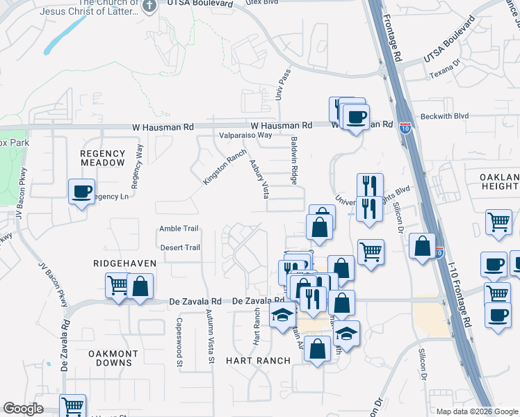 map of restaurants, bars, coffee shops, grocery stores, and more near 5903 Piedmont Glen in San Antonio