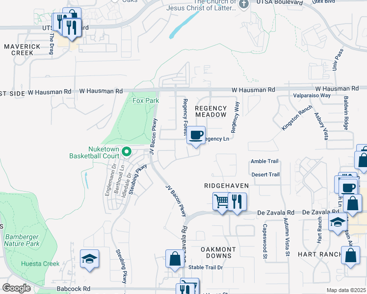 map of restaurants, bars, coffee shops, grocery stores, and more near 13022 Waddle Farm in San Antonio