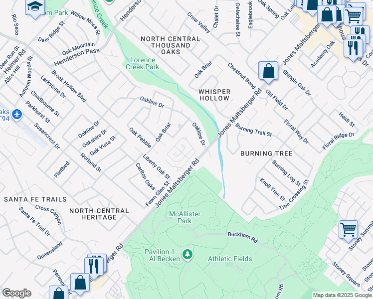 map of restaurants, bars, coffee shops, grocery stores, and more near 1910 Shadow Park Street in San Antonio