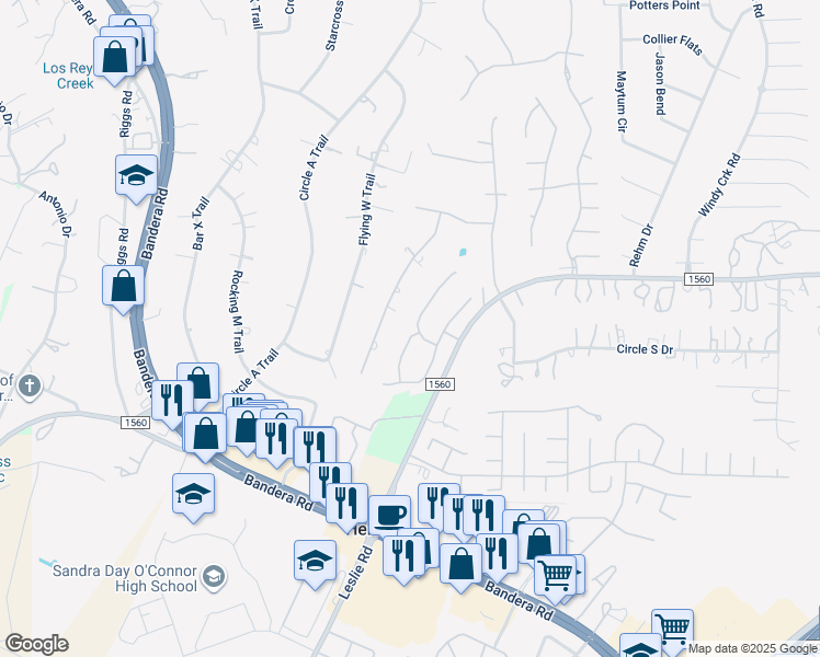 map of restaurants, bars, coffee shops, grocery stores, and more near 13247 Helotes Circle in Helotes