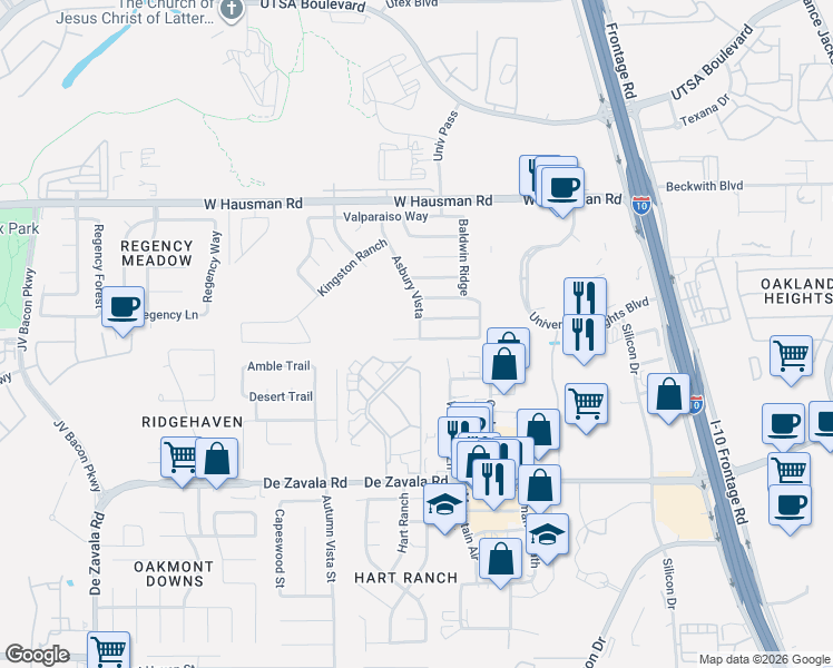 map of restaurants, bars, coffee shops, grocery stores, and more near 5903 Piedmont Glen in San Antonio