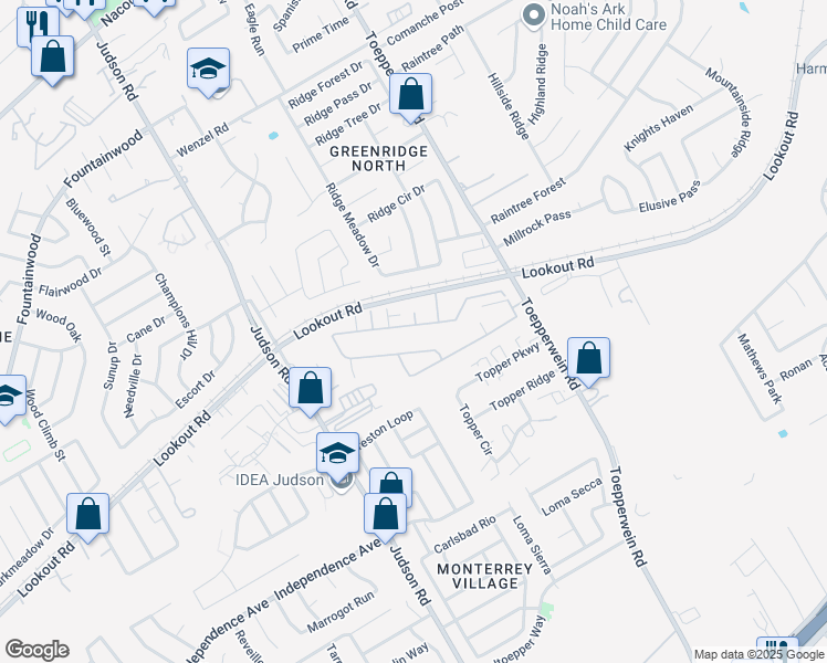 map of restaurants, bars, coffee shops, grocery stores, and more near 6414 Melanzane Avenue in San Antonio