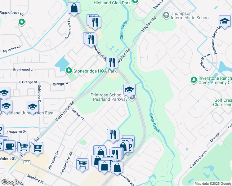 map of restaurants, bars, coffee shops, grocery stores, and more near 2006 Tower Bridge Road in Pearland