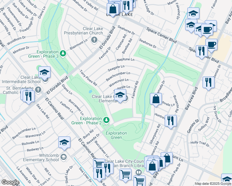 map of restaurants, bars, coffee shops, grocery stores, and more near 1502 Richvale Lane in Houston