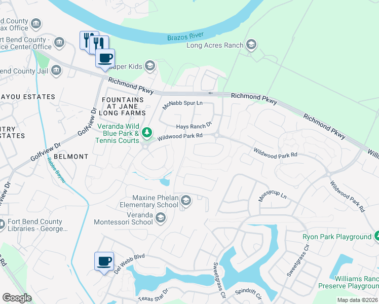 map of restaurants, bars, coffee shops, grocery stores, and more near 23618 Verge Sims Drive in Richmond