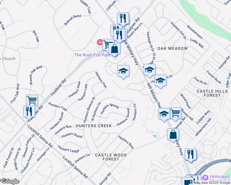 map of restaurants, bars, coffee shops, grocery stores, and more near 13306 Hunters Hollow in San Antonio