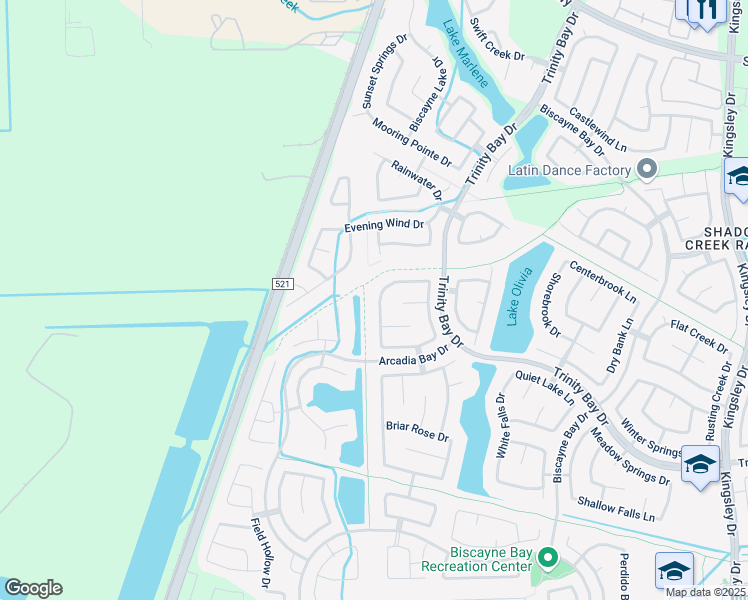 map of restaurants, bars, coffee shops, grocery stores, and more near 2404 Evening Star Drive in Pearland