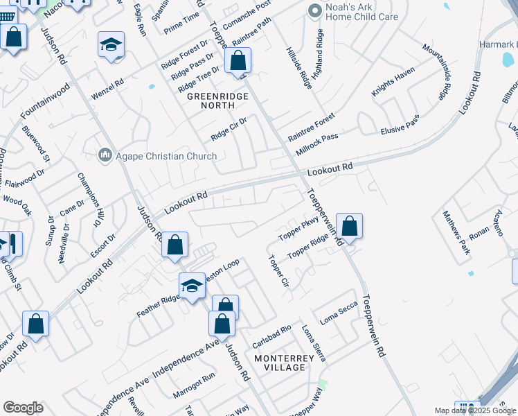 map of restaurants, bars, coffee shops, grocery stores, and more near 6414 Melanzane Avenue in San Antonio