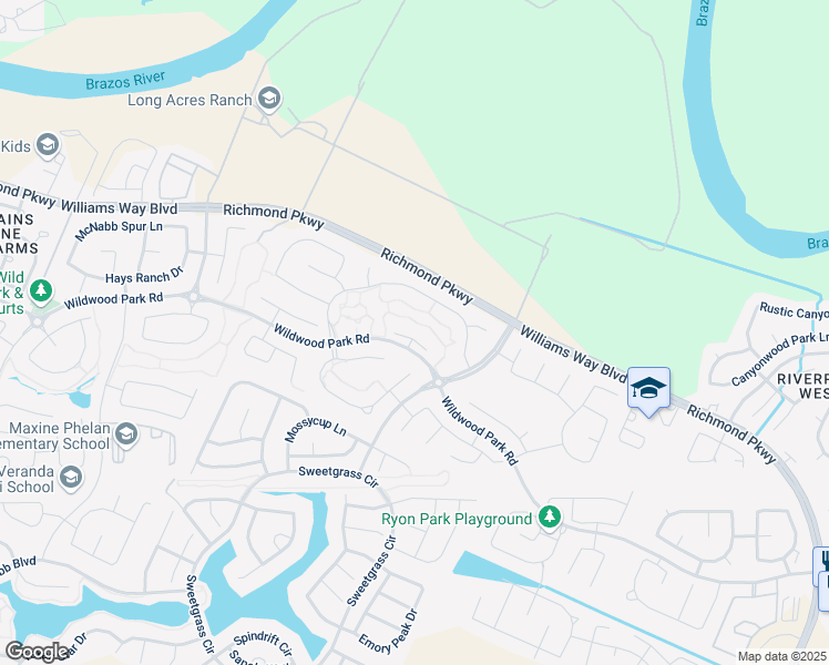 map of restaurants, bars, coffee shops, grocery stores, and more near 23002 Henderson Row Drive in Booth