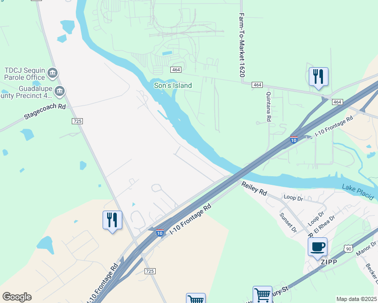 map of restaurants, bars, coffee shops, grocery stores, and more near 938 Reiley Road in Seguin