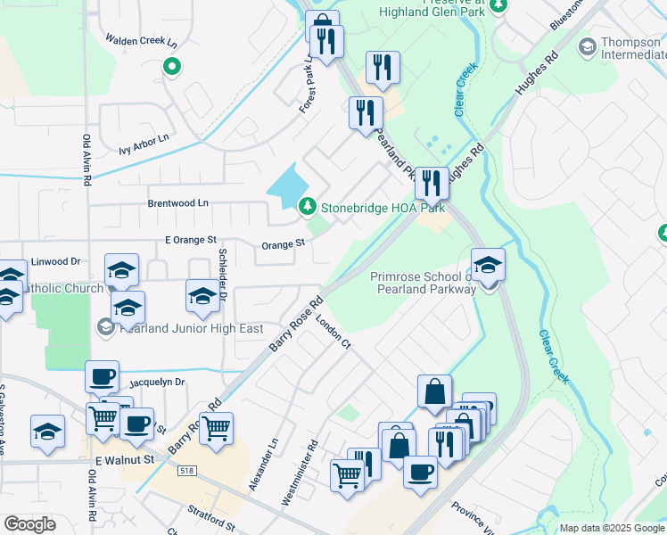 map of restaurants, bars, coffee shops, grocery stores, and more near 3026 Ripple Bend Court in Pearland