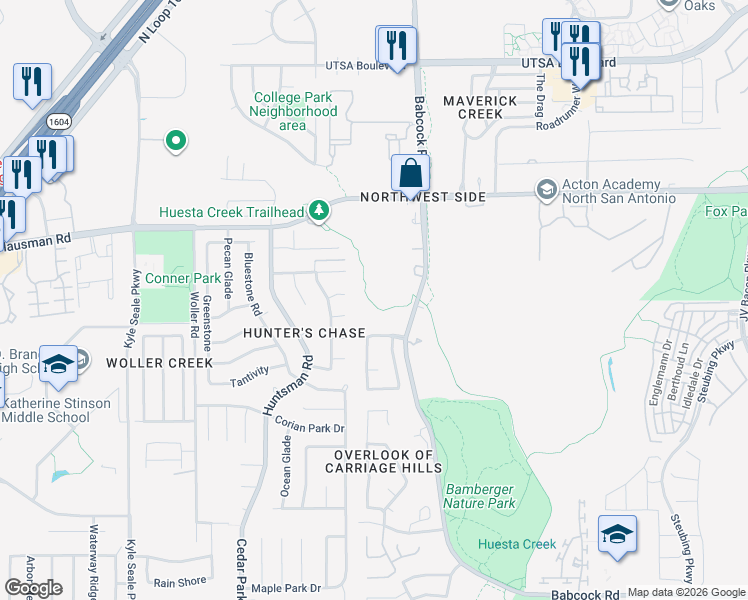 map of restaurants, bars, coffee shops, grocery stores, and more near 7407 Nickle Street in San Antonio