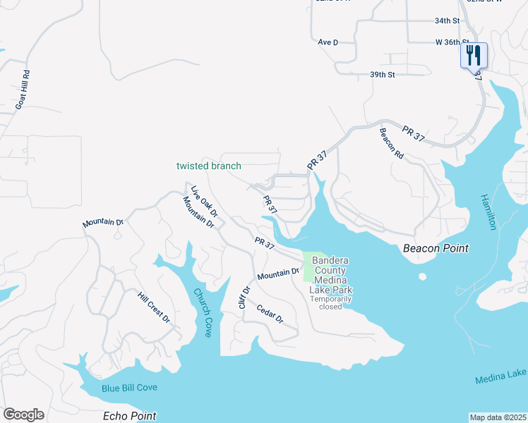 map of restaurants, bars, coffee shops, grocery stores, and more near 151 Choctaw Trail in Pipe Creek