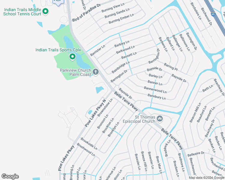 map of restaurants, bars, coffee shops, grocery stores, and more near Belle Terre Parkway & Pine Lakes Parkway North in Palm Coast