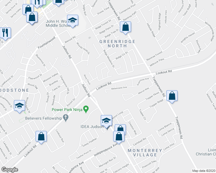 map of restaurants, bars, coffee shops, grocery stores, and more near 6315 Melanzane Avenue in San Antonio
