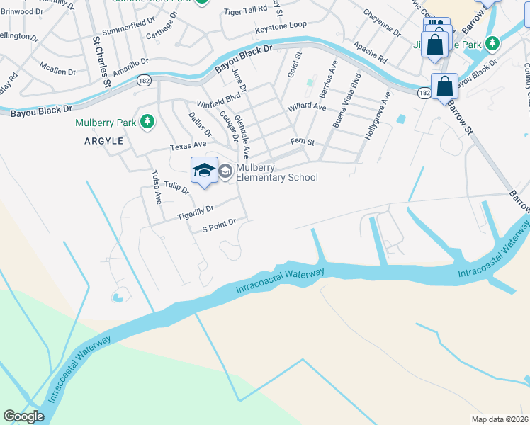 map of restaurants, bars, coffee shops, grocery stores, and more near 1789 Sandy Beach Road in Houma