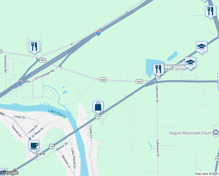 map of restaurants, bars, coffee shops, grocery stores, and more near 175 Country Gardens in Seguin